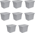 Sterilite 18 Gal Storage Tote Stackable Bin with Lid Plastic Container to Organize Clothes in Closet Basement Gray Base and Lid 8-Pack