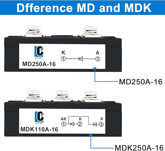 200amp Diode Anti-Reverse One Way Diode MD 250A (200A)-16 Voltage Range:AC &lt 400VACDC 3-1000VFor ChargingCommonly Used in photovoltaics Solar EnergyCar Panels 12V 24V 36V 120V