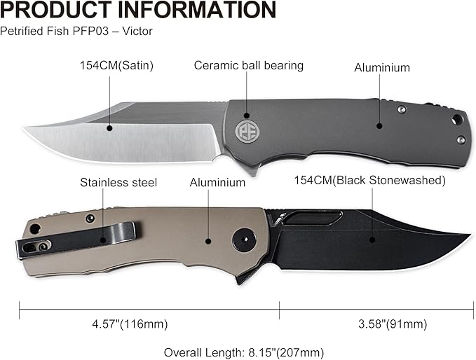 Petrified fish PFP03 Victor3.58 K110 Satin Blade140g Micarta Handel Flipper Liner lock Folding knife (Blue Satin)