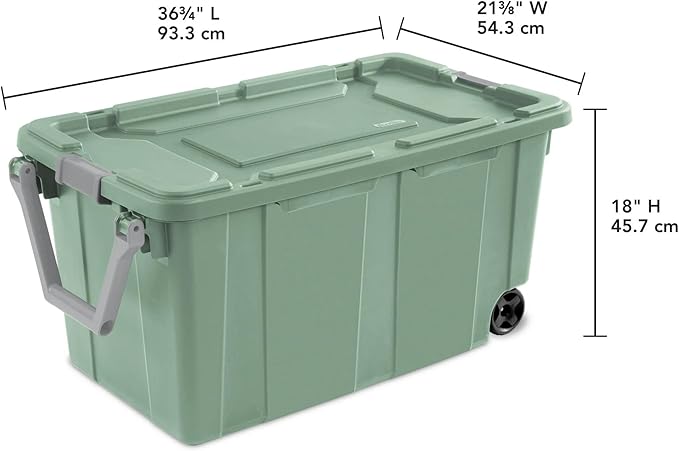 Extra Large 40 Gallon Storage Bin with Wheels and Handle Heavy-Duty Plastic Rolling Storage Container Pack of 2(Green)