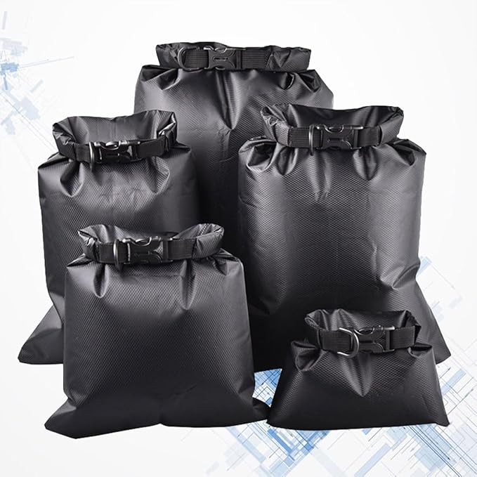 5pcs Waterproof Dry Bags Set Black Kayak Dry Bag and Drifting Waterproof Multifunctional Outdoor Storage Pouches for Camping Boating Rafting with Capacity 1.5l 2.5l 3l 4l 8.5l