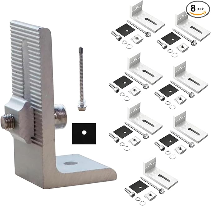 8PCS L-Foot Solar Mounts with Screws and Accessories Heavy-Duty Aluminum Alloy Photovoltaic Panel Mounting Bracket Photovoltaic Mount Waterproof Solar Panel Bracket for Roof PV System