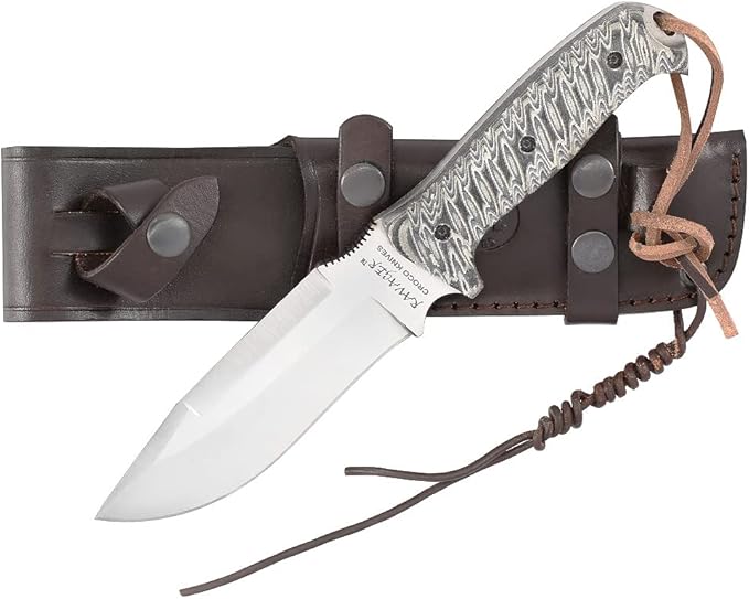 The Ravager D2 Tool Steel Blade Full Tang Fixed Blade BushcraftHunting Survival Knife with Genuine Cow Hide Genuine Leather Sheath &amp Fire starter &amp Sharpening spike