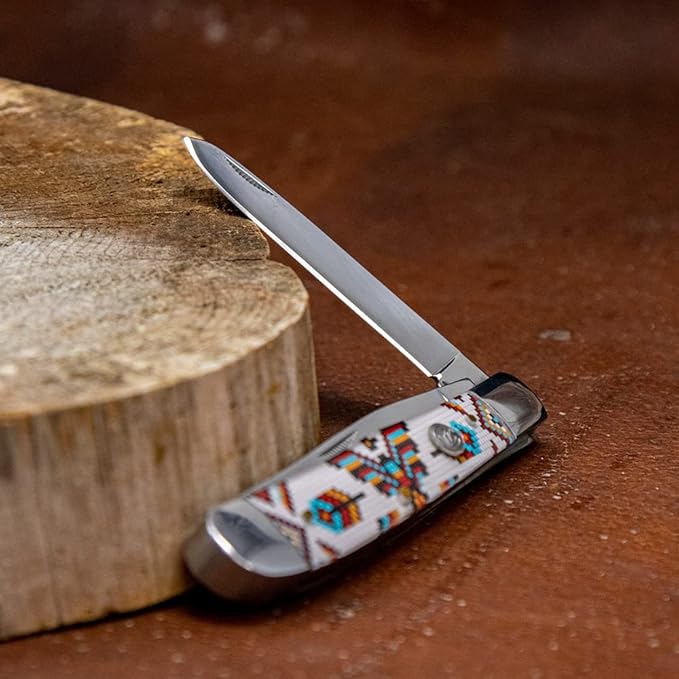 WHISKEY BENT HAT CO. Traditional Trapper Folding Pocket Knife 4.125 Closed Length 440C Stainless Steel Blades (Thunderbird)