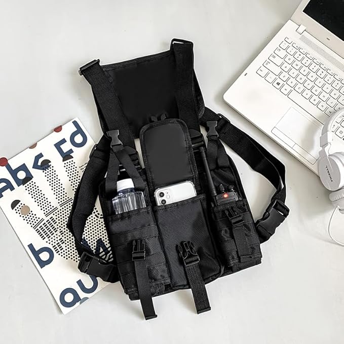 Waist Pack Men's Chest Bag Outdoor Travel Tooling Vest Belt Bag Adjustable Strap Lightweight Crossbody Backpack (black)