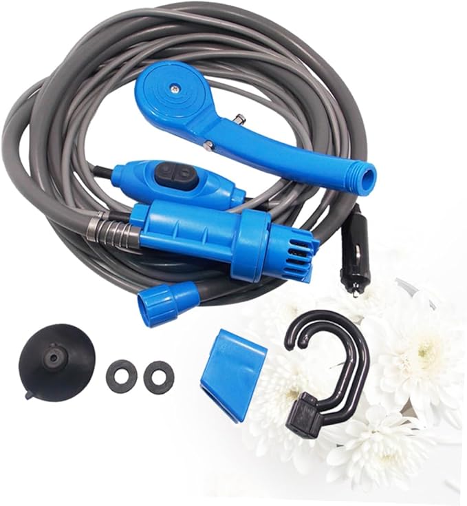 12v Camping Shower Pump Kit Portable Outdoor Shower Set Power Cable for Car/Travel
