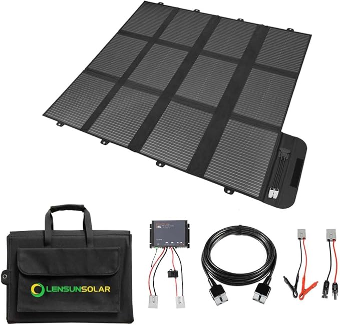 LENSUNSOLAR 300W 12V Portable Solar Panel Blanket with Anderson Connectors for Solar Generator Power Station Lightweight with 20A MPPT Charger Controller