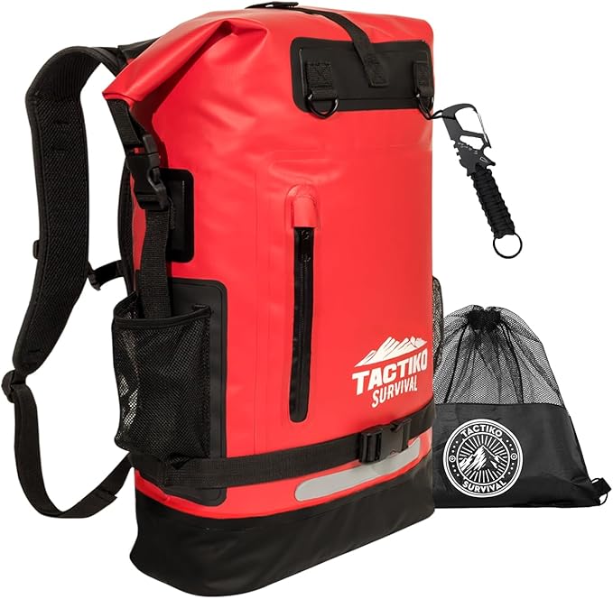 TACTIKO 30L Heavy-Duty 100% Waterproof Backpack Roll Top Dry Bags for Kayaking Hiking Camping Survival