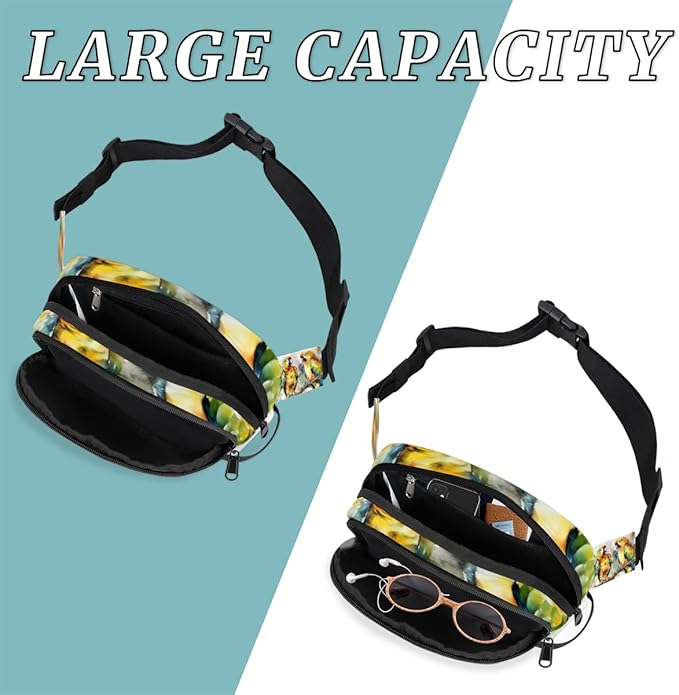 Watercolor Bird Tree Branch Waterproof Fanny Pack for Women Men Adjustable Waist Bag with Double Zipper Pockets Lightweight Square Hip Pack for Running Travel Hiking Workout Cycling