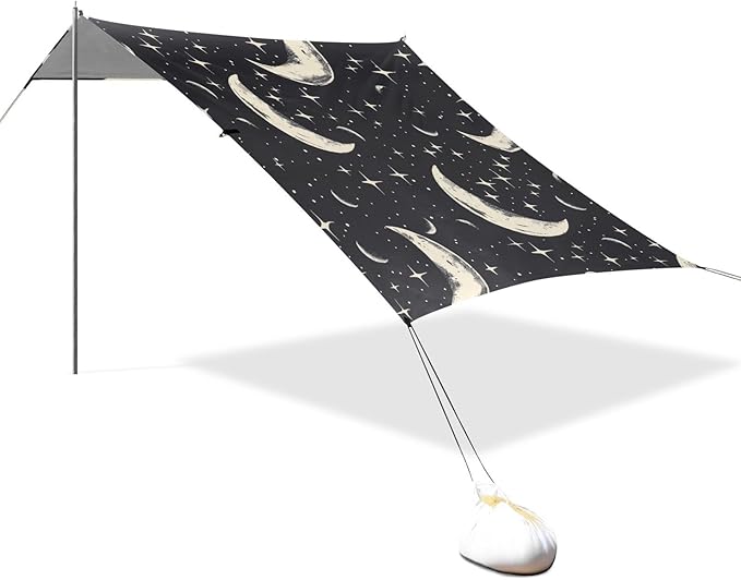 ALAZA Moon Stars Seamless on Black Beach Tent Sun Shelter Portable Canopy Sunshade for Outdoor Camping Picnics Backyard Fun 10x9 ft