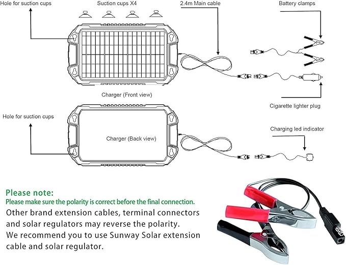 Sunway Solar Car Battery Trickle Charger &amp Maintainer 8W 12V Waterproof Solar Panel Power Charging Kit for Car Automotive RV Marine Boat Motorcycle Truck Trailer Tractor Powersports Snowmobile