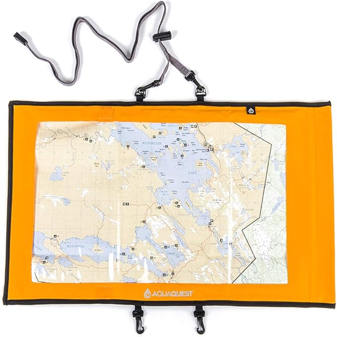 AquaQuest Trail Map Case - 100% Waterproof Document Dry Bag Holder with Clear Window &amp Lanyard - Black Yellow Orange Blue or Green