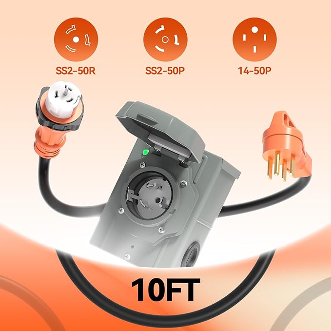 A A IN 50 Amp Generator Cord 10FT and Power Inlet Box Pre-Drilled 50 Amp Generator Inlet Box with Cord NEMA 14-50P to SS2-50R Waterproof Cable Combo Kit 125/250V ETL Listed