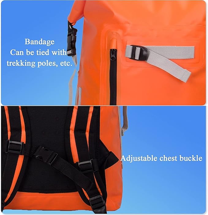 Waterproof Dry Bag 40L Roll Top Lightweight Dry Storage Bag Backpack with Exterior Zippered Pocket for Travel