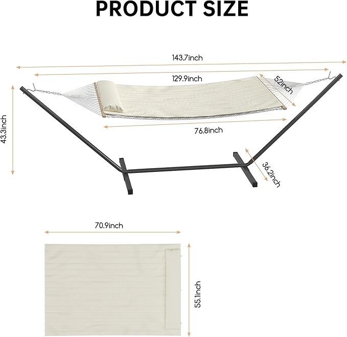 Heavy Duty 2 Person Double Hammock with Portable Adjustable Steel Stand Outdoor Hammock with Pillow for Patio Garden Beach Backyard Camping