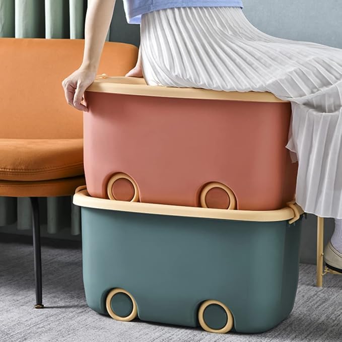 LIFKOME Stackable Toy Storage Box with Wheels Rolling Storage Box with Snap Lid Handle&amp Latches Wheeled Storage Durable and Reusable Storage Bins with Latching Lids