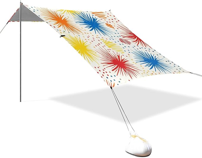 Beach Canopy with Windproof Ropes &amp Sandbags Beach Tent Sun Shade Sun Shelter for Camping Trips Fishing Backyard Fun or Picnics Fireworks