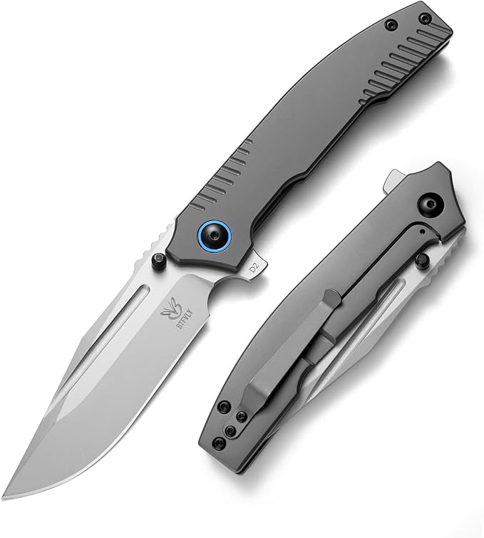 8.7in Full-Size Folding Knife - 3.7 D2 Steel Blade All-Steel Handle Heavy Duty EDC Tactical Pocket Knife with Clip for Camping Survival | Frame Lock