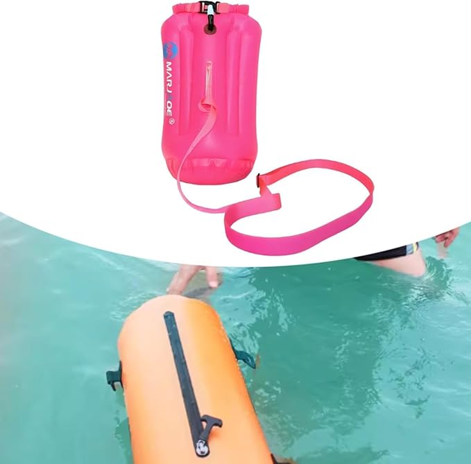 Swim Buoy Waterproof Dry Bag Lightweight Versatile Roll Top Sack 20L for Snorkeling Paddling Canoeing Sailing Boating Rose Red