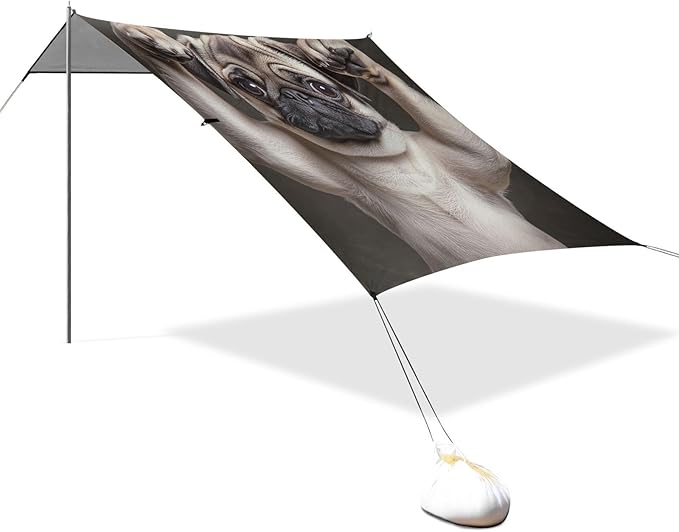 ALAZA Pug Dog Show Its Body Beach Tent Sun Shelter Portable Canopy Sunshade for Outdoor Camping Picnics Backyard Fun 10x9 ft