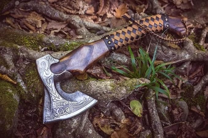 (VALHALA 19) Custom Gift Hand Forged Viking Axe- Carbon Steel Camping Axe with Rose Wood Shaft - Viking Gifts for Men Bearded Camping Axe 19