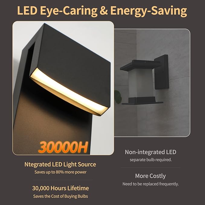 IP65 Waterproof Outdoor Modern LED Wall Light Fixtures Black Exterior Wall Sconces 16W 3000K Porch Patio Light Fixture Outdoor Wall Lights Outside Lights for House Garage Front Door 1 Pack