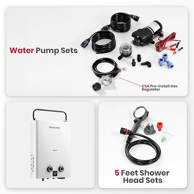 GASLAND Goshower 2.64GPM Outdoor Propane Tankless Water Heater 10L Compact Portable Hot Water heater with Pump &amp Pipe Strainer for Off Grid Portable Camping Water Heater 68000 BTU G10 Pro