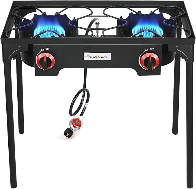 Vivicreate High Pressure Propane Gas Outdoor Camping BBQ Grill Stove Burner Estufas de Gas para Cocinar Afuera Es gas propano Regulator 20 PSIG