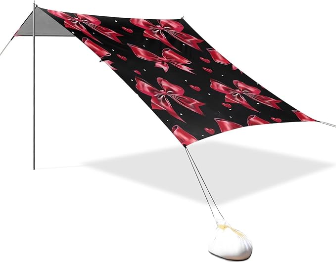 ALAZA Red Bow Heart Pattern Beach Tent Sun Shelter Portable Canopy Sunshade for Outdoor Camping Picnics Backyard Fun 10x9 ft
