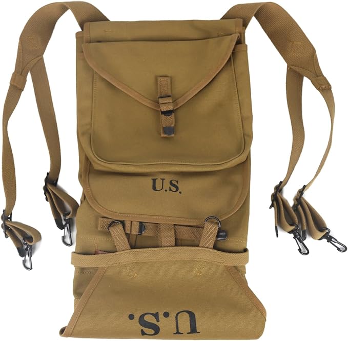 ANQIAO WW2 US M1928 Haversack Canvas with Tail Bag Backpack WWII Reproduction