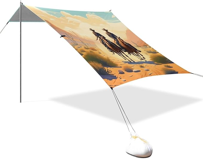 Beach Canopy with Windproof Ropes &amp Sandbags Beach Tent Sun Shade Sun Shelter for Camping Trips Fishing Backyard Fun or Picnics Cowboy