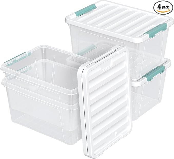 4-pack 35 Quarts Latching Storage Boxes Large Clear Plastic Storage Tote Bins with Lids