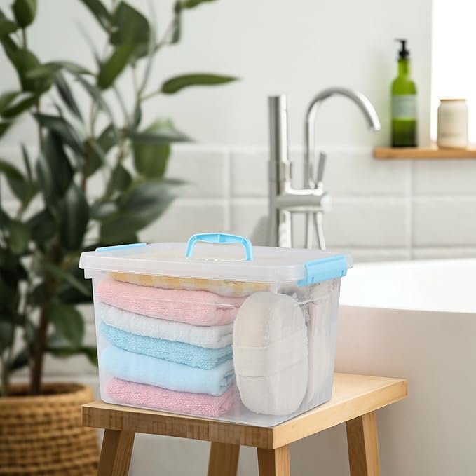 12 L Plastic Storage Bin with Lid Clear Transparent Box with Handles Set of 1
