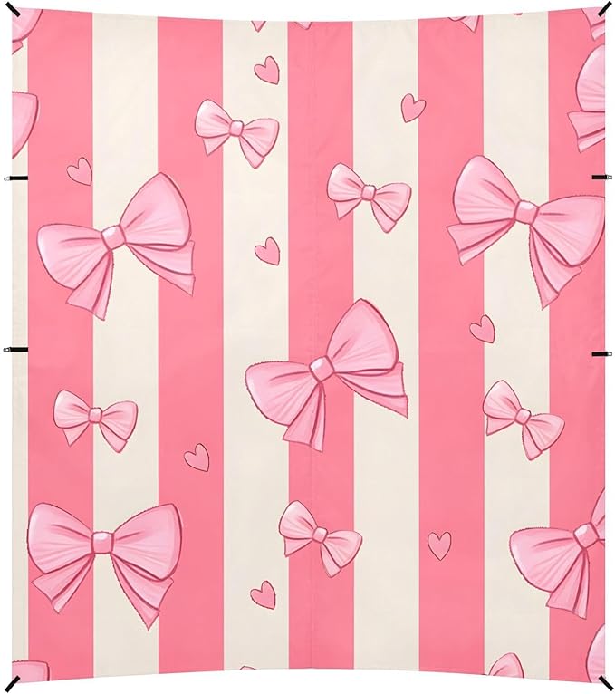 ALAZA Pink Striped Background Bow Pattern Beach Tent Sun Shelter Portable Canopy Sunshade for Outdoor Camping Picnics Backyard Fun 10x9 ft