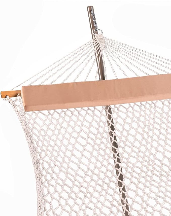 Lazy Daze Hammocks Double Rope Hammock with Stand Include 12 Feet Traditional Cotton Rope with Pillow for Outside Backyard Patio Garden Tan Pillow