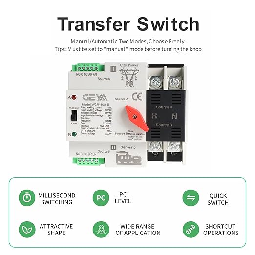GEYA Mini ATS Automatic/Manual Transfer Switch Solar Auto Dual Power Over &amp Under Voltage Switch 50/60Hz Grid to AC Generator(3Pole 63A 110V)