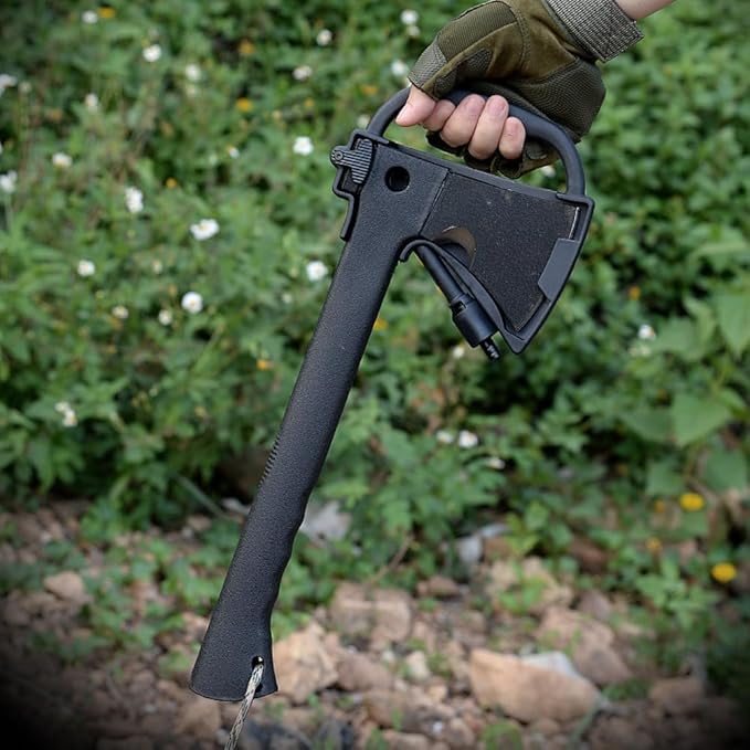 Camping Axe 14 inch hatchet Outdoor Survival Challenge Hiking Tactical Axe Throwing Axe Multi-Function Rope Cutter Saw Hammer (Axe with saw) Black