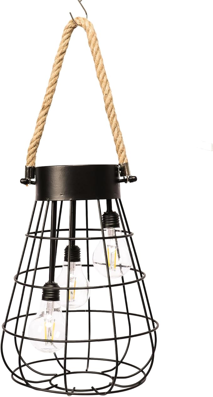 Solar Lantern 22.4 Outdoor Waterproof Solar Hanging Lights with Warm White LED Edison Bulb for Garden Patio Yard Large Lantern Black