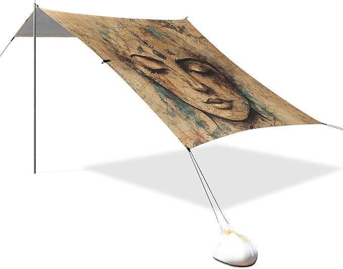 Boho Vintage Dream Seeker Beach Tent UPF50 Water-Resistant Large Portable Sun Shelter with Sand Shovel Sandbags for Camping Trips Fishing Backyard Fun or Picnics