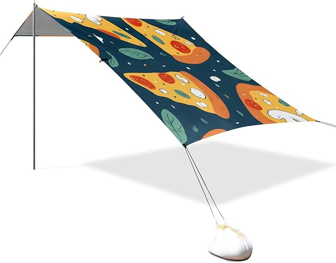 ALAZA Flat Pizza Leave Pattern Beach Tent Sun Shelter Portable Canopy Sunshade for Outdoor Camping Picnics Backyard Fun 10x9 ft
