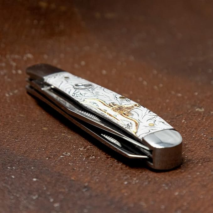 WHISKEY BENT HAT CO. Traditional Trapper Folding Pocket Knife 4.125 Closed Length 440C Stainless Steel Blades (Toro)