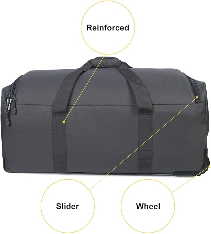 Military Wheeled Deployment Bag Large Tactical Heavy Duty Duffel Bag for Camping Hiking (Grey)