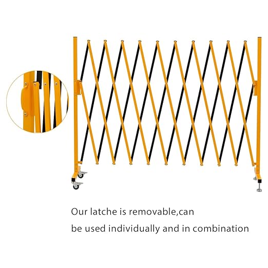 GYMTIME Industrial Expandable Metal Barricade 11 FT 47 inch high Yellow and Black Upgraded Portable Safety Barrier with Casters Flexible Fence Mobile Barrier Gate Adjustable Traffic Fence
