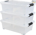 Gloreen 20 Quart Lidded Storage Bins with Wheels Clear Plastic Under Bed Storage Boxes 3 Pack