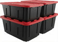27 Gal Industrial Tote4 Pack Plastic Storage Bins with Lids Tough Large Storage BinBlack with Red Lid Plastic StorageStackable &amp Nestable for Garage Basement or Outdoor (4 Pack)