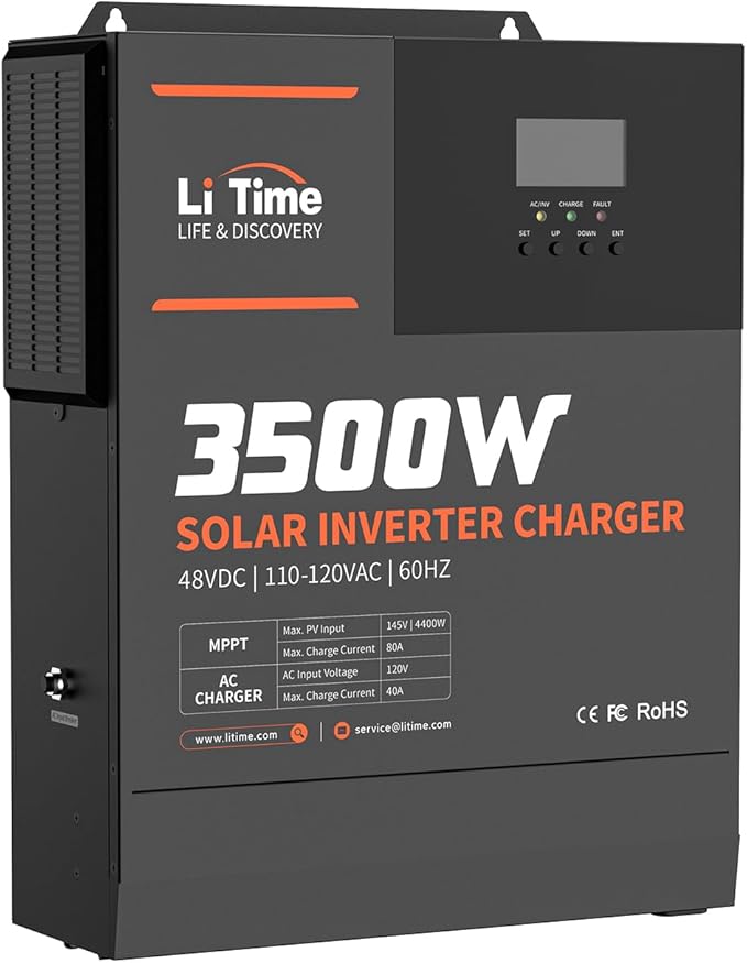 LiTime Solar Inverter Charger 3500W DC 48V to AC 120V Pure Sine Wave Inverter with 80A MPPT Charge Controller 40A AC Battery Charger Uninterrupted Power Supply (UPS) RS485 Communication