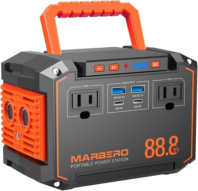MARBERO 88.8Wh Portable Power Station Backup Lithium Battery Solar Generator 150W Max AC &amp 30W USB-C Output for Camping Hiking RV Off-Grid Living CPAP Home Outage Emergency (Solar Panel Optional)