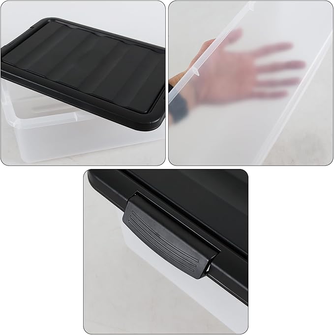 14 Quart Clear Plastic Storage Bins with Black Latching Lid 2-Pack Plastic Stackable Organizer Boxes