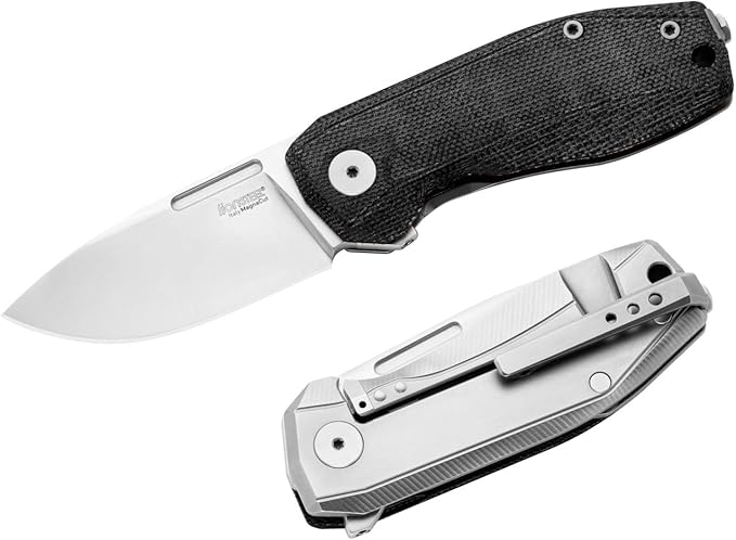 LionSTEEL NANO Titanium Frame Lock Folding Pocket Knife Magnacut Steel Blade Solid Handle Construction Drop Point Made in Italy (Black Micarta)