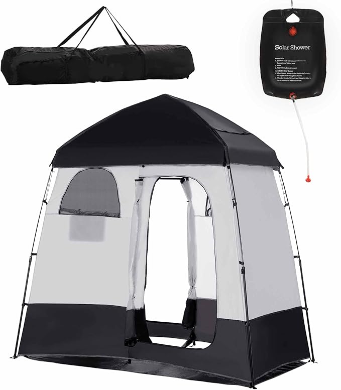 Camping Shower Tent - Instant Setup 2 Room Privacy Shelter w/20L Shower Bag 2000mm Waterproof Enclosure &amp Detachable Floor Portable Bathroom Tent for Beach/Camping/RV